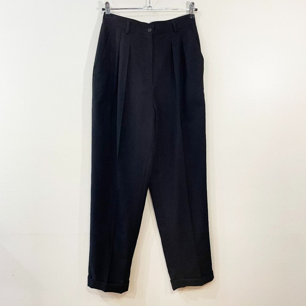 Vintage 100% Wool Pleated High Rise Straight Pants Black tag 8, 4/S fit EUC